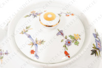 Breakfast set in Limoges china by Bernardaud pattern Condé decorated with polychromes birds of paradise and flowers photo-12
