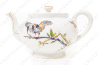 Breakfast set in Limoges china by Bernardaud pattern Condé decorated with polychromes birds of paradise and flowers photo-14