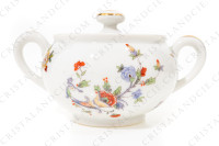 Breakfast set in Limoges china by Bernardaud pattern Condé decorated with polychromes birds of paradise and flowers photo-19