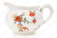 Breakfast set in Limoges china by Bernardaud pattern Condé decorated with polychromes birds of paradise and flowers photo-20