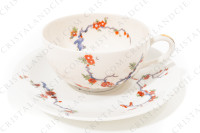 Breakfast set in Limoges china by Bernardaud pattern Condé decorated with polychromes birds of paradise and flowers photo-3