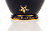 Vase in china by Sevres decorated with gold flowers on a colbalt blue background on the belly and with gold vegetable friezes on the foot and the neck photo-8