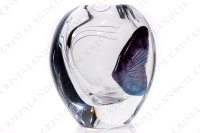 Vase en cristal de Daum modèle Florilège orné d un papillon en pâte de verre bleu et mauve photo-2