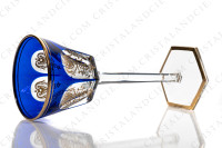 Rhine wine glass hock in blue double layer in crystal by Baccarat pattern Empire ( Harcourt) decorated with flatcut, a ring on the stem and an hexagonal foot photo-2